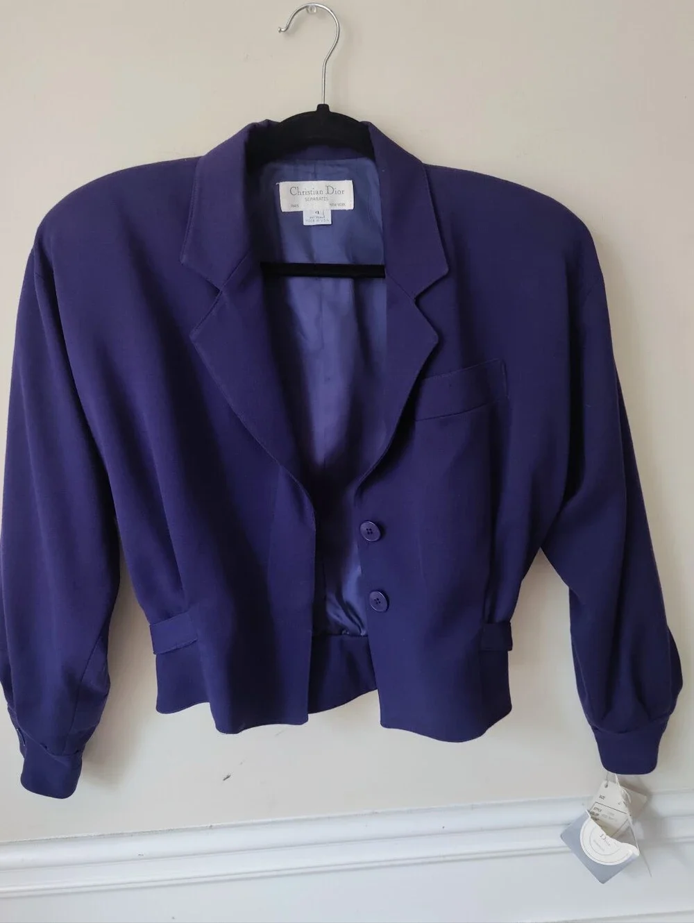 Vintage CHRISTIAN DIOR 100% Wool Blazer Sz 4 Blue Purple Separates Womens NWT